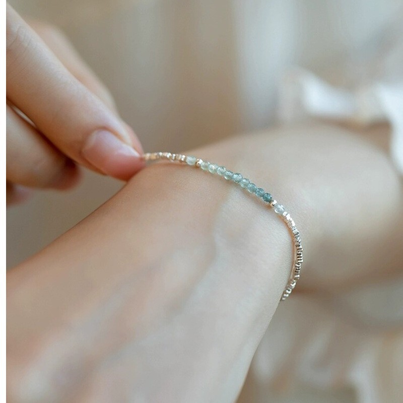 Dainty Aquamarine Silver Chip Healing Reiki Purple Crystal Minimalist Bracelet