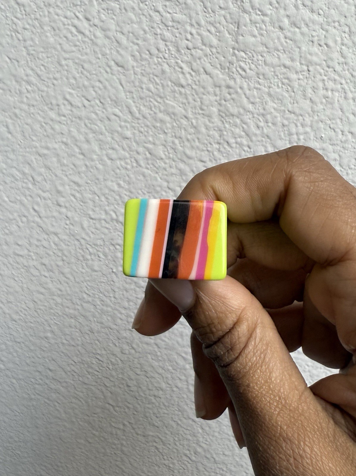 Vintage Neon Striped Resin Ring, Bold Multicolor Statement Jewelry, Size 7
