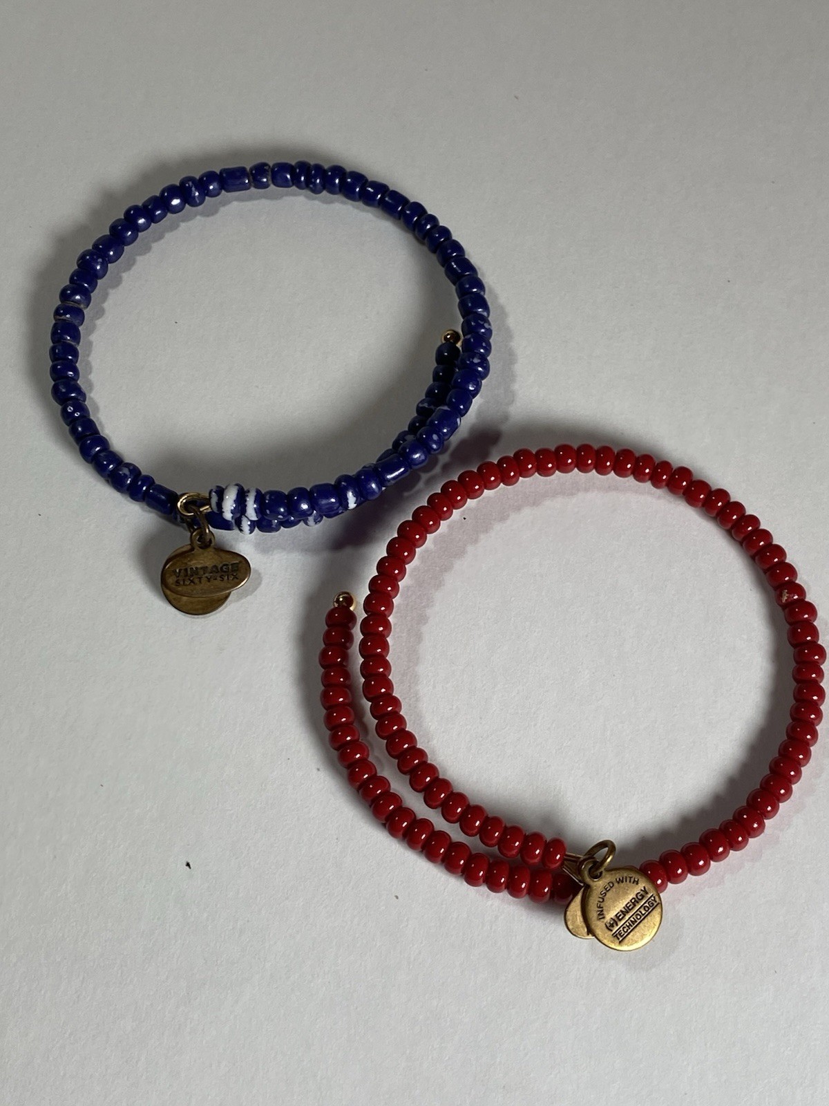 “Alex and Ani” – Vintage Sixty-Six Red & Blue Beaded Wrap Bracelet QTY 2 Energy