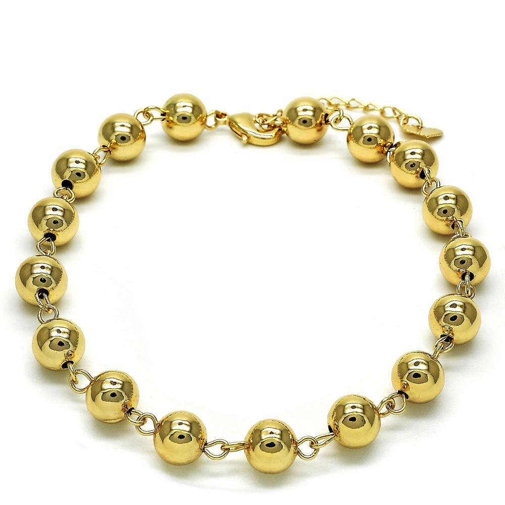 Women’s 14K Gold Filled Fancy Glossy Ball Anklet 9.5-10.5 inches Adjustable