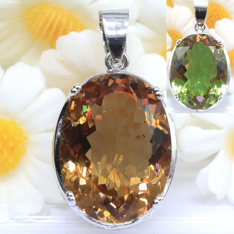 Buy 2 Get 1 Free Big Gemstone Color Changing Zultanites CZ Silver Pendant