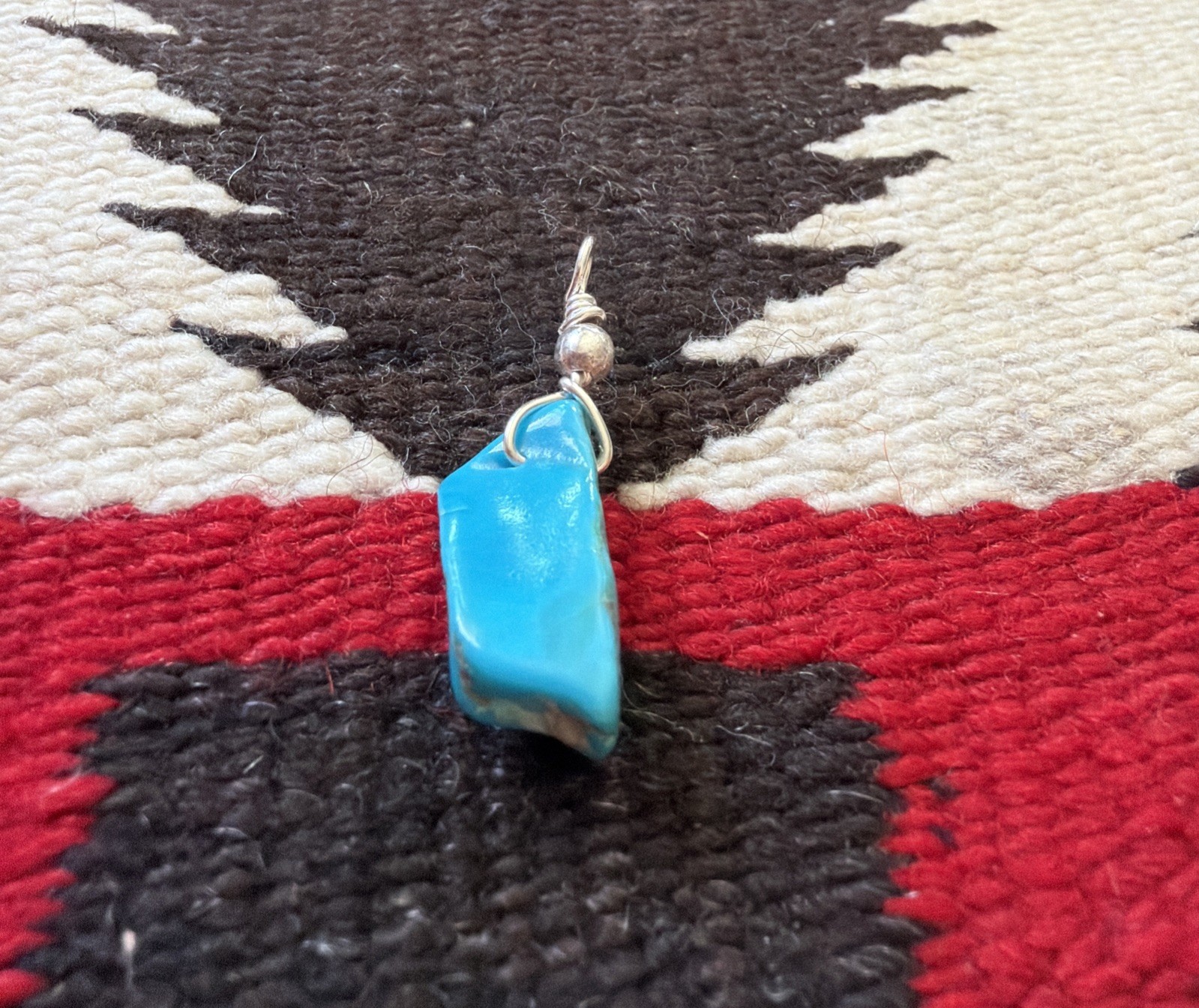 Pendant Genuine Kingman Turquoise Pentagon Sterling Silver Bead – Bale 1 1/2”