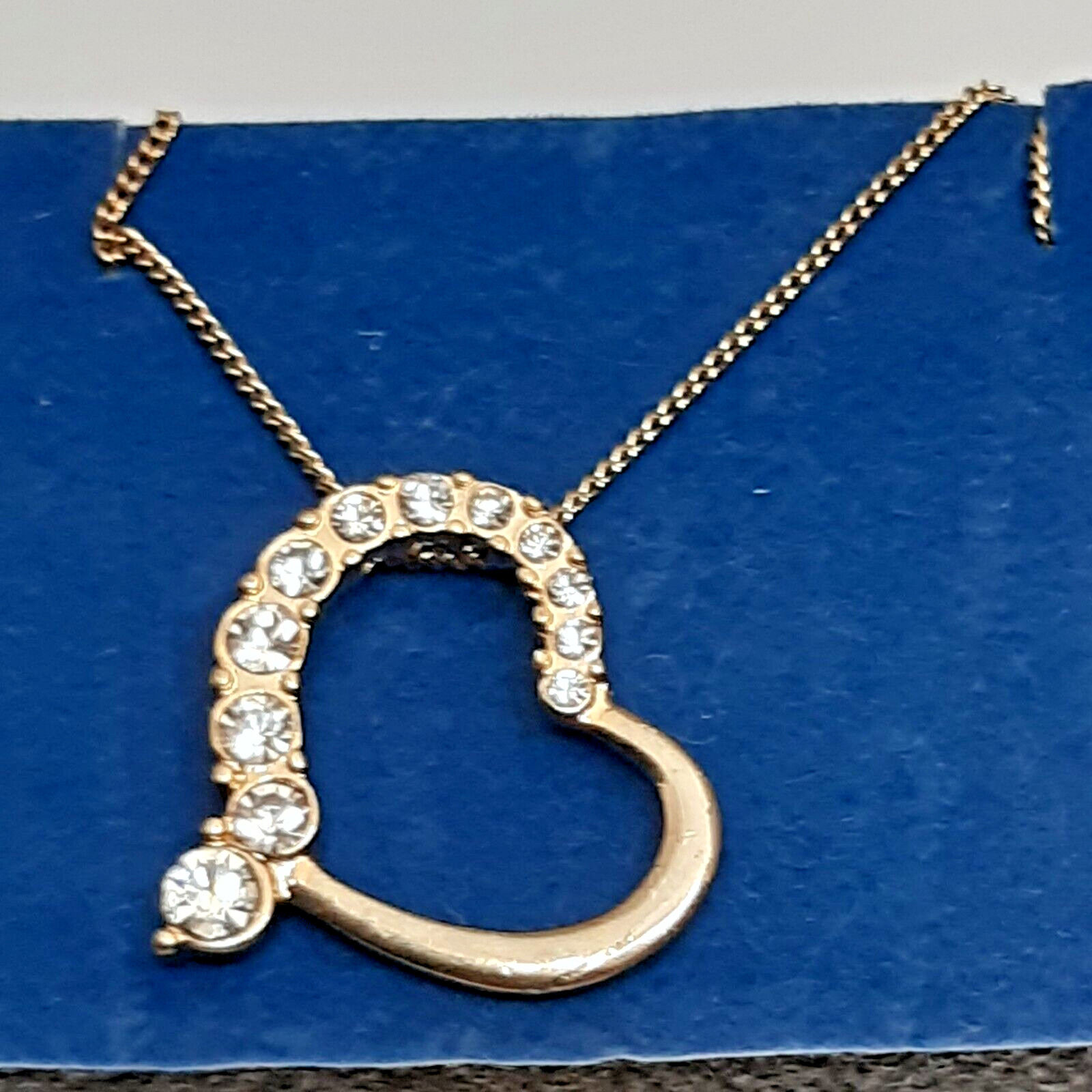 Gold Tone Necklace with Heart Pendant and Sparkly Crystals Rhinestones 36 cm