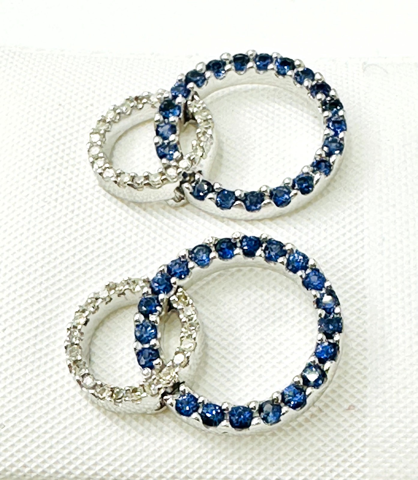 14KT White Gold Diamond Sapphire Double-Hoop Earrings 1.20ctw # 2271