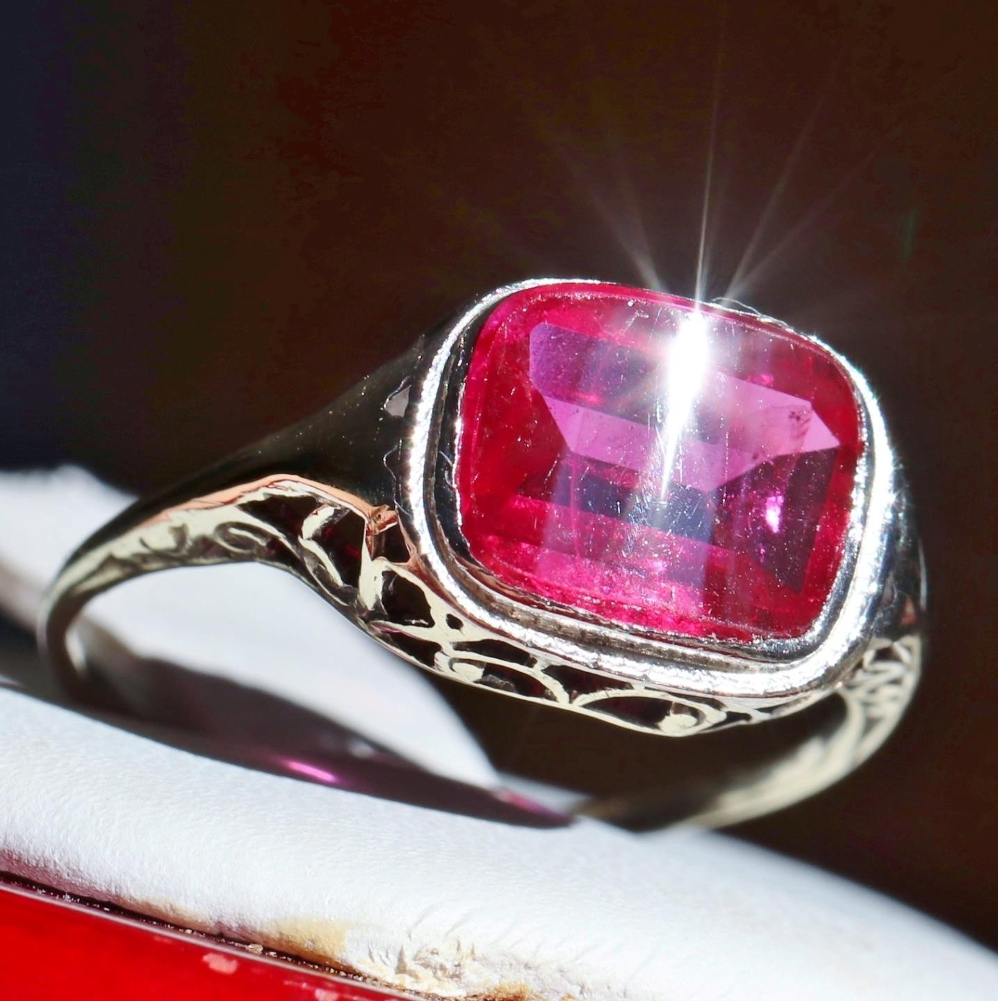 14k white gold ring 2.70ct lab created ruby solitaire size 7 antique 2.00g N3629