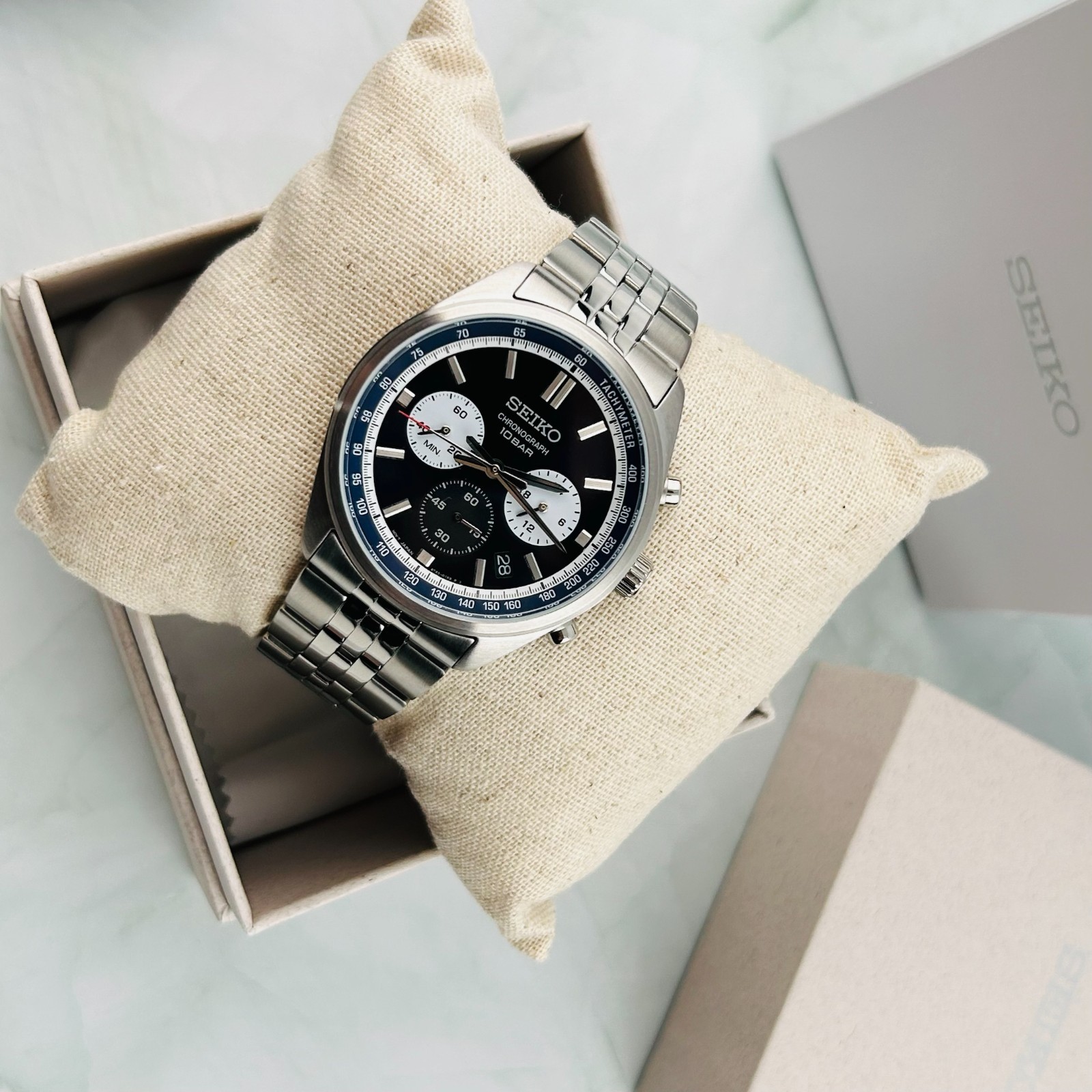 Seiko Essentials Men’s SSB427 Chronograph Quartz Watch Blue Dial 41.5mm New