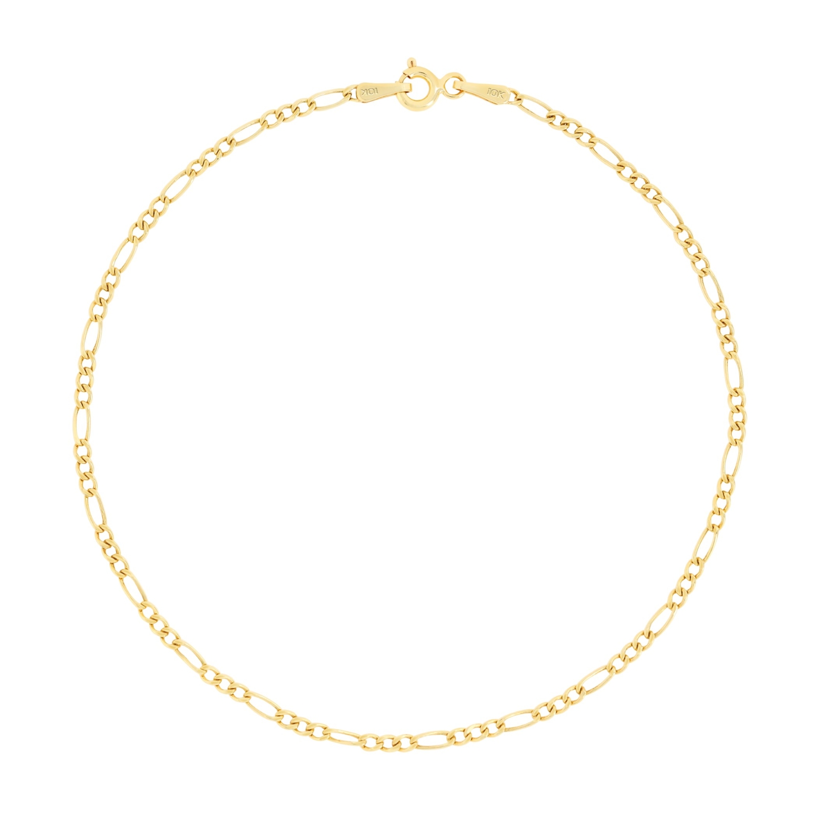 10K Yellow Gold Thin 2mm Figaro Chain Bracelet or Anklet Mens Womens 7″ 8″ 9″
