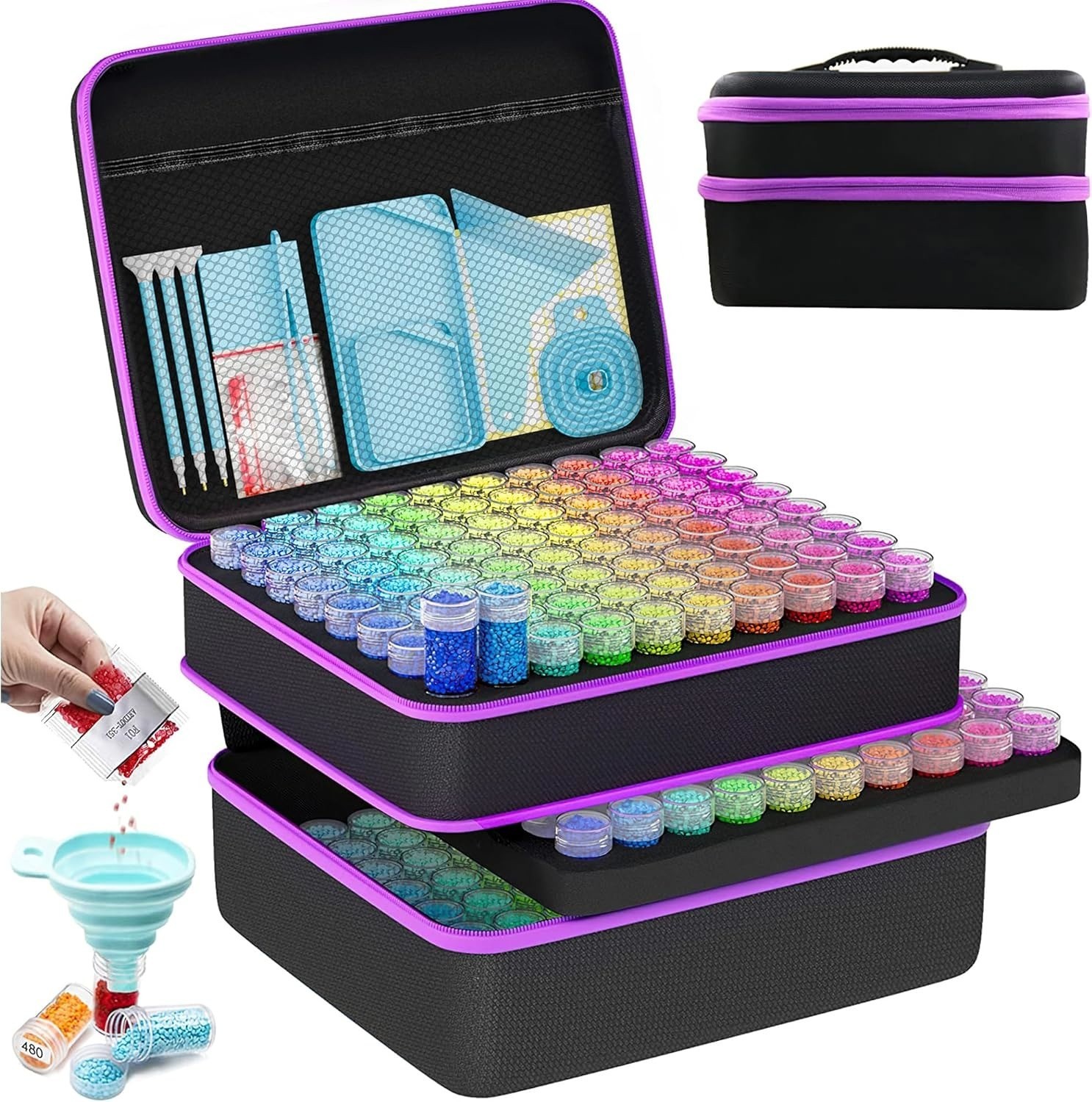 240 Slot Diamond Art Storage Box Black Purple Bead Organizer Craft Case