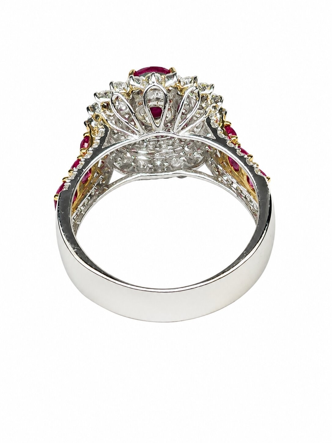 GIA Burmese Red Ruby Ring (Mogok Mine), No Heat Treatment, 18K Gold, 88 Diamonds
