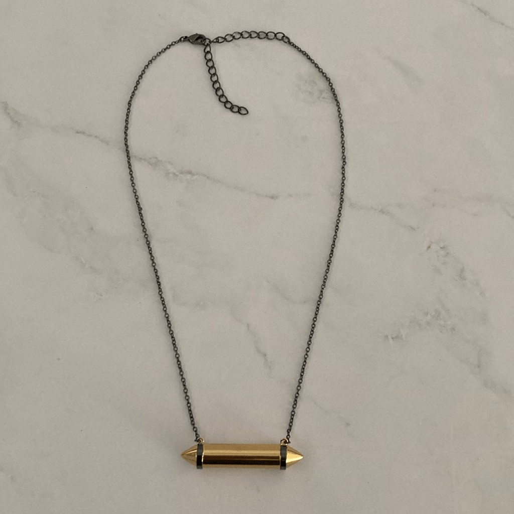 Two Tone Gold Black Bullet Pendant Necklace Adjustable 1619″