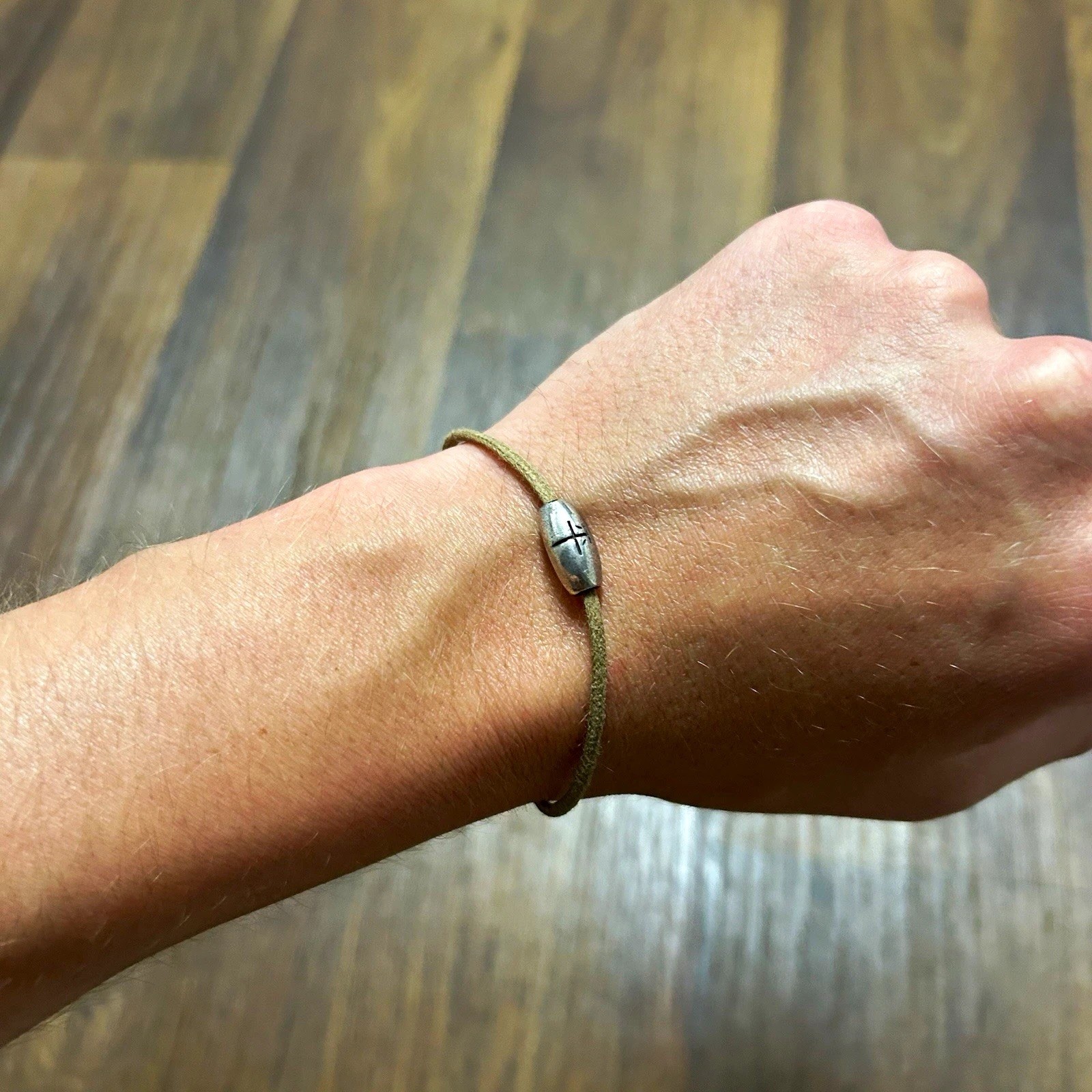 Me & Ro Sterling Silver ‘Peace’ Kanji Bracelet on Natural Cord – 8in