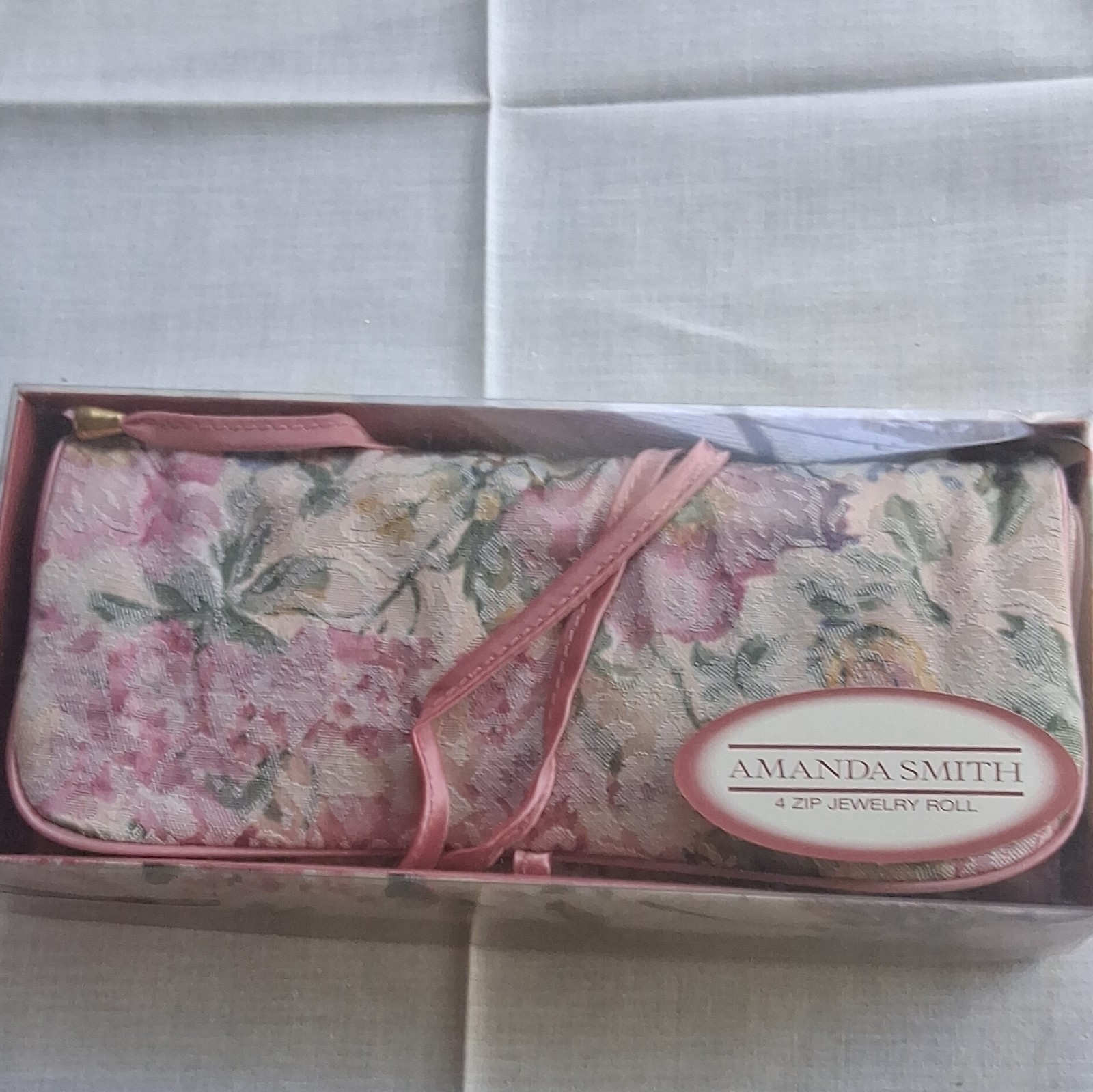 Amanda Smith Floral Zippered Travel Jewelry Roll Fabric Multicolor 4pc 98603
