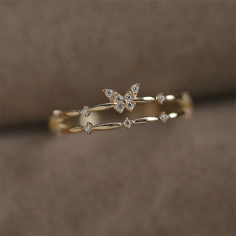 Dainty Double Layering Butterfly Ring in 925 Sterling Silver