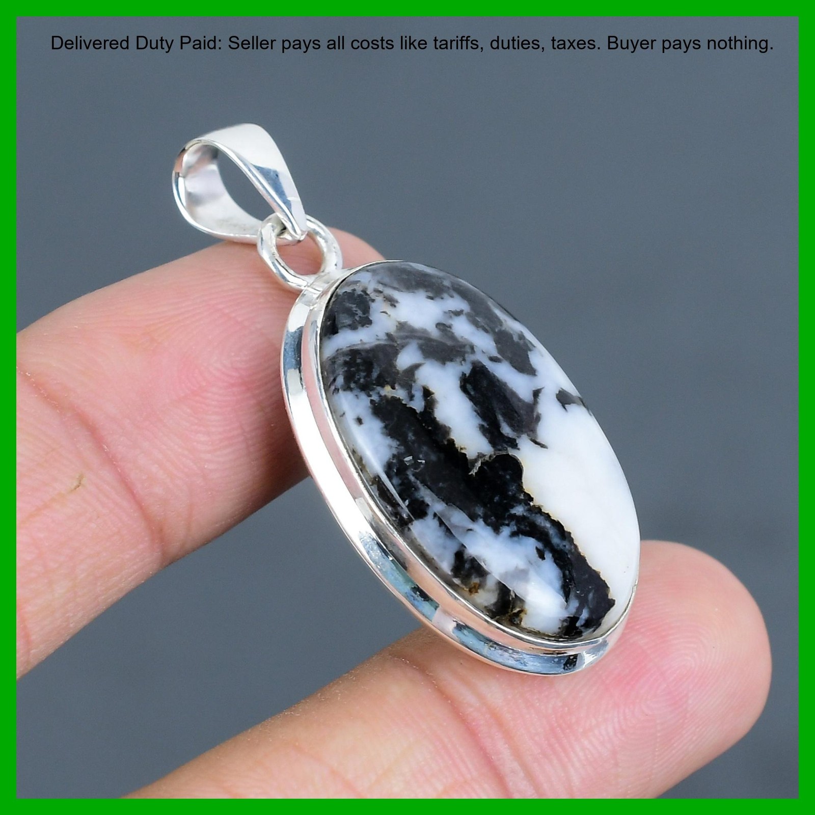 Oval White Buffalo Turquoise Stone Engagement Handmade Pendant Sterling Silver