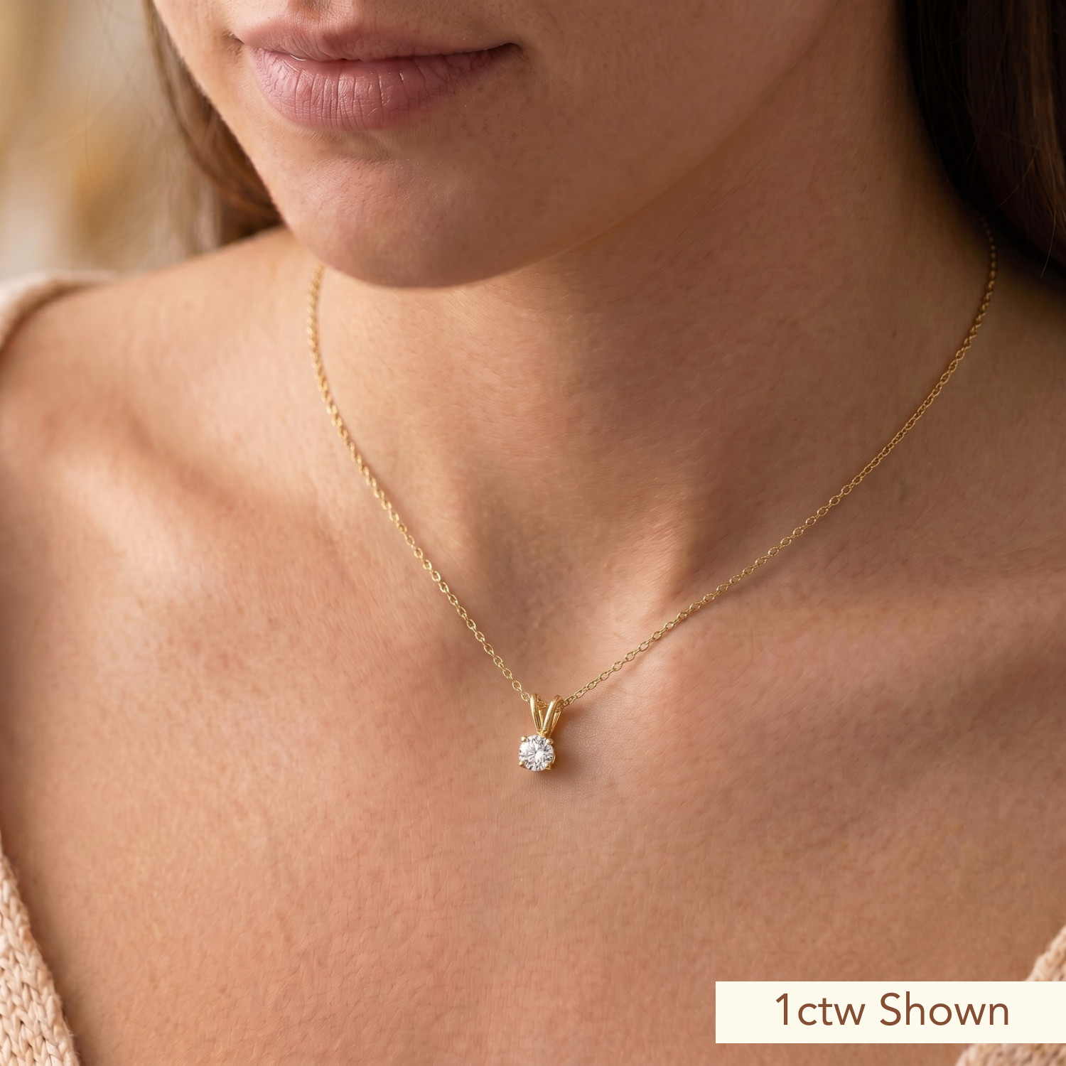 14K Yellow Gold F VS Solitaire Round Diamond Pendant Necklace .50ct-1ct LabGrown