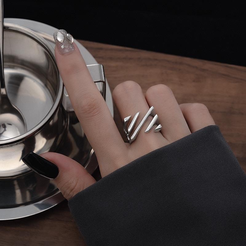 925 Sterling Silver Geometric Ring for Women Irregular Handmade Statement Gift