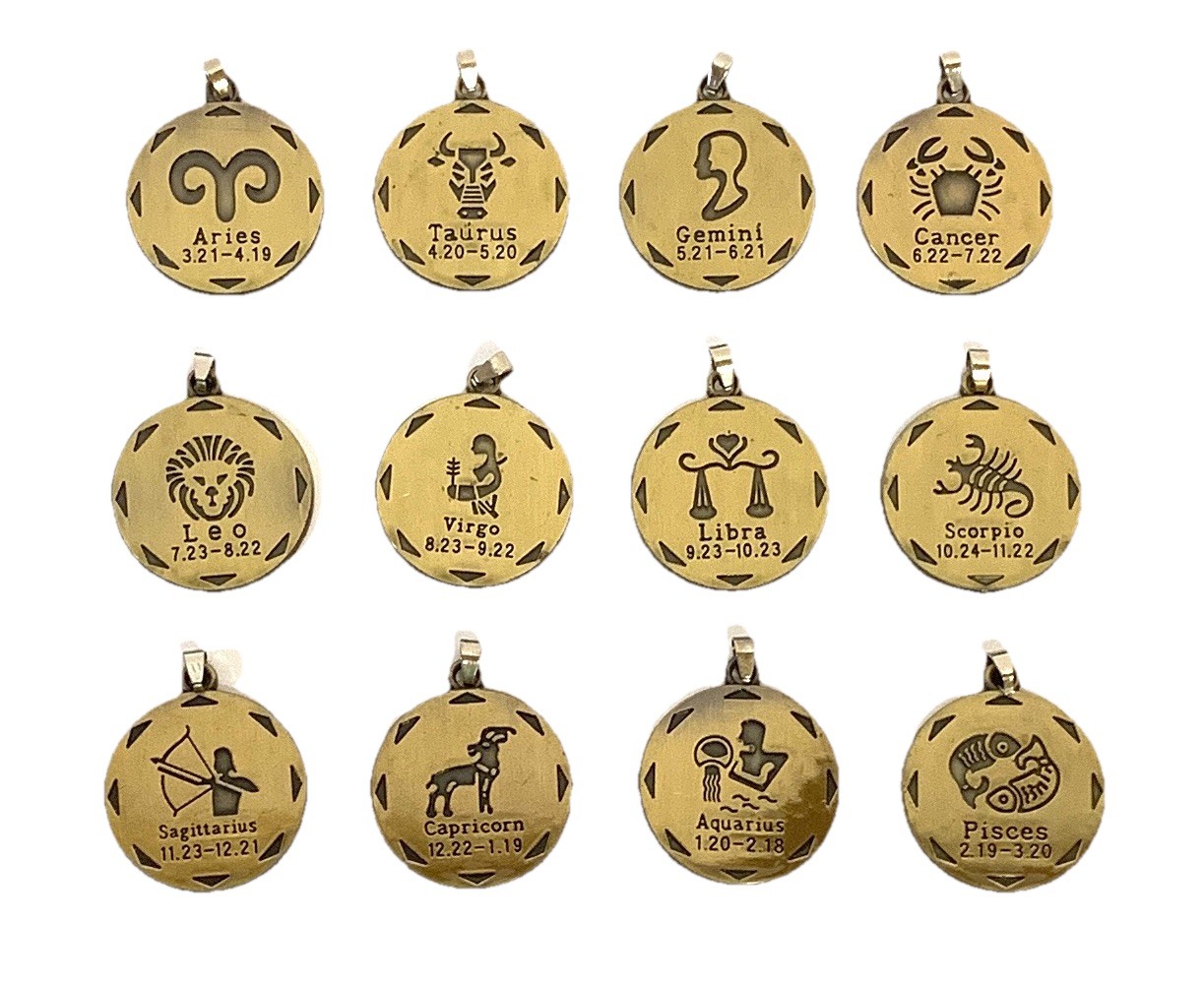 Astrology Horoscope Pendant & Necklace Sets Lot Of 12 Brass Color 18” Cord