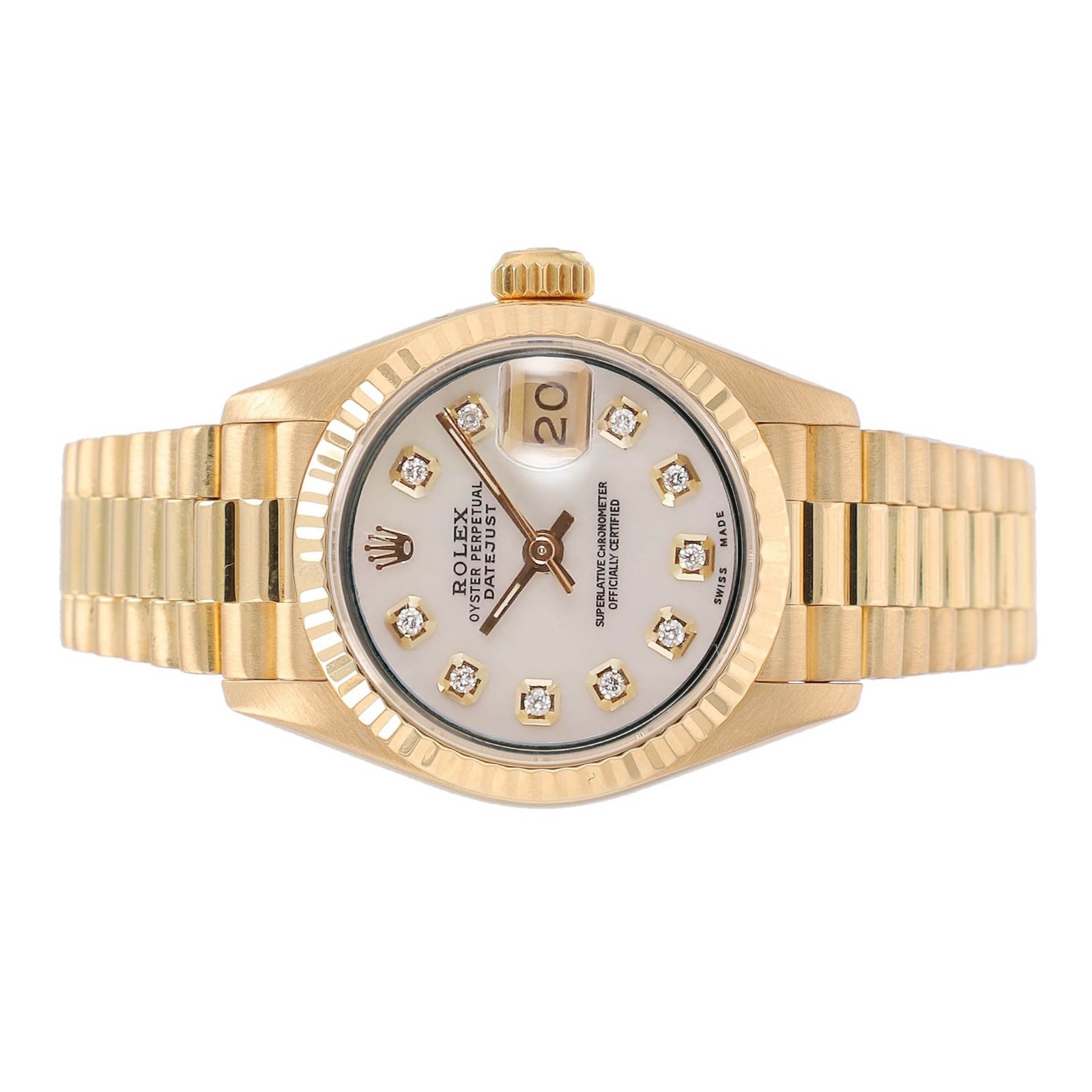 Rolex Ladies Datejust 69178 18KY Solid Gold White MOP Diamond President Watch
