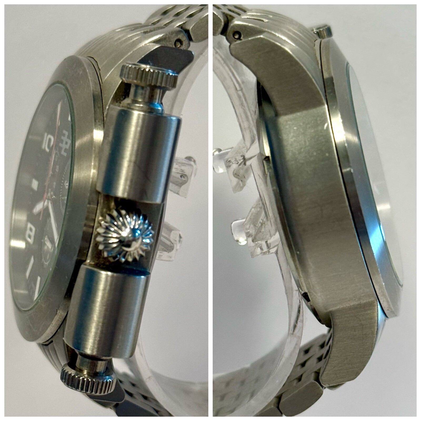 45mm Rare Push Button Design Swiss Chrono Slvrtn 7.5” Bracelet 32 DEGREES Watch