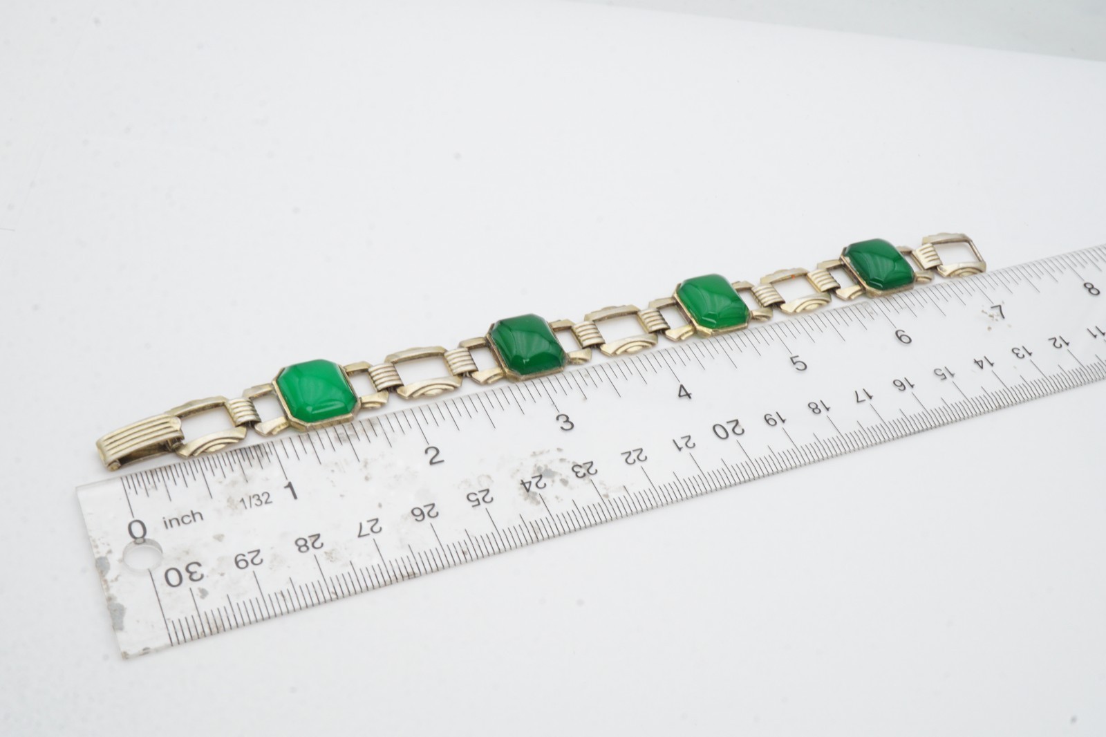 Vintage Sterling Silver 925 Chrysoprase Bracelet 7.25″ Art Deco