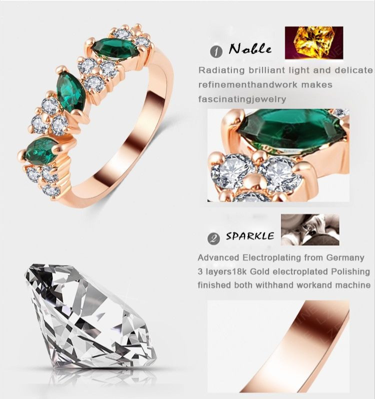 18K Rose Gold Plated Austrian Crystal Fashion Ring Women Wedding Jewelry 6 & 6.5