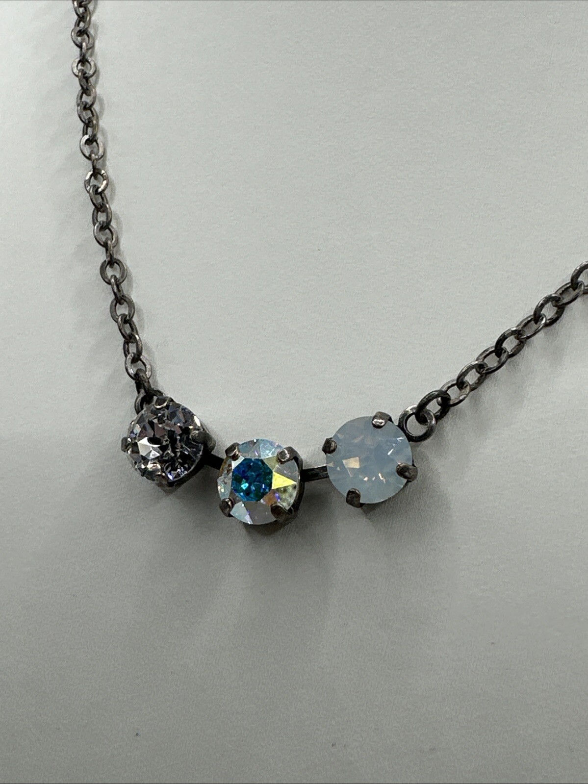 Silver Tone Cup Chain Triple Pendant Opaque AB Rhinestone Pendant 16-18.5 NWT