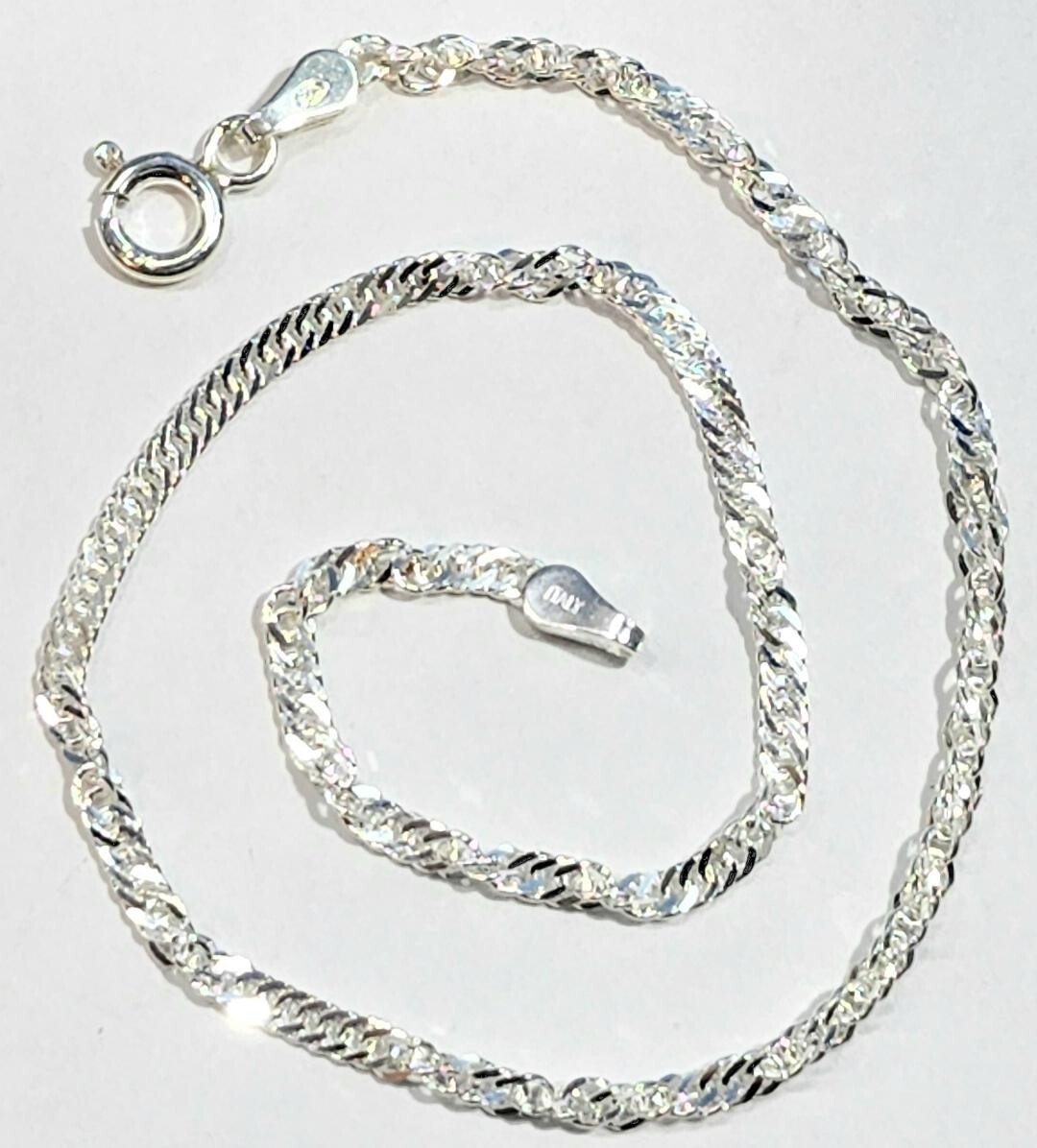 Singapore Link Bracelet 7 inch Long 925 Sterling Silver 2 mm wide made in Italy