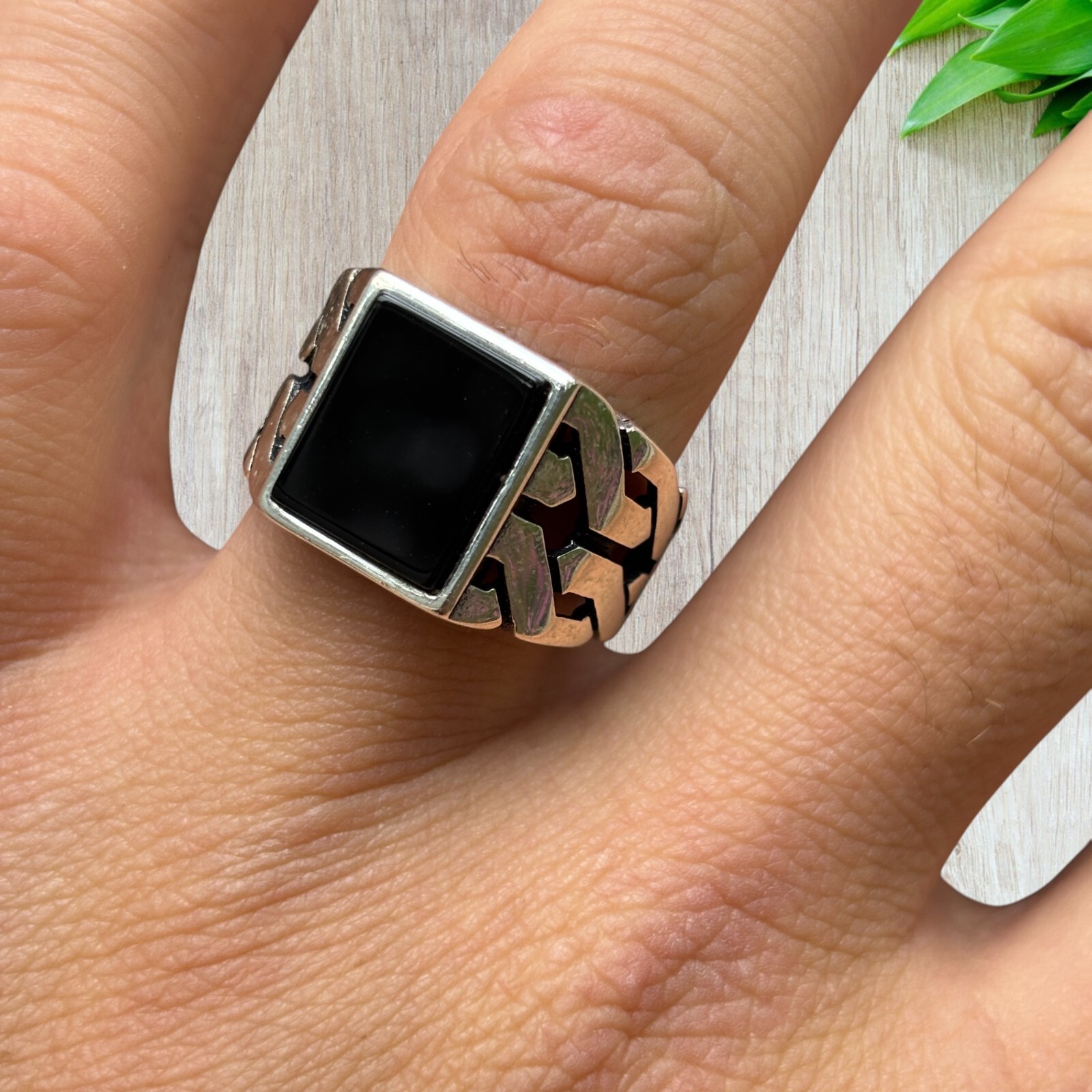 Natural Black Onyx Rectangular Gemstone – Solid 925 Silver or 14k Yellow Gold