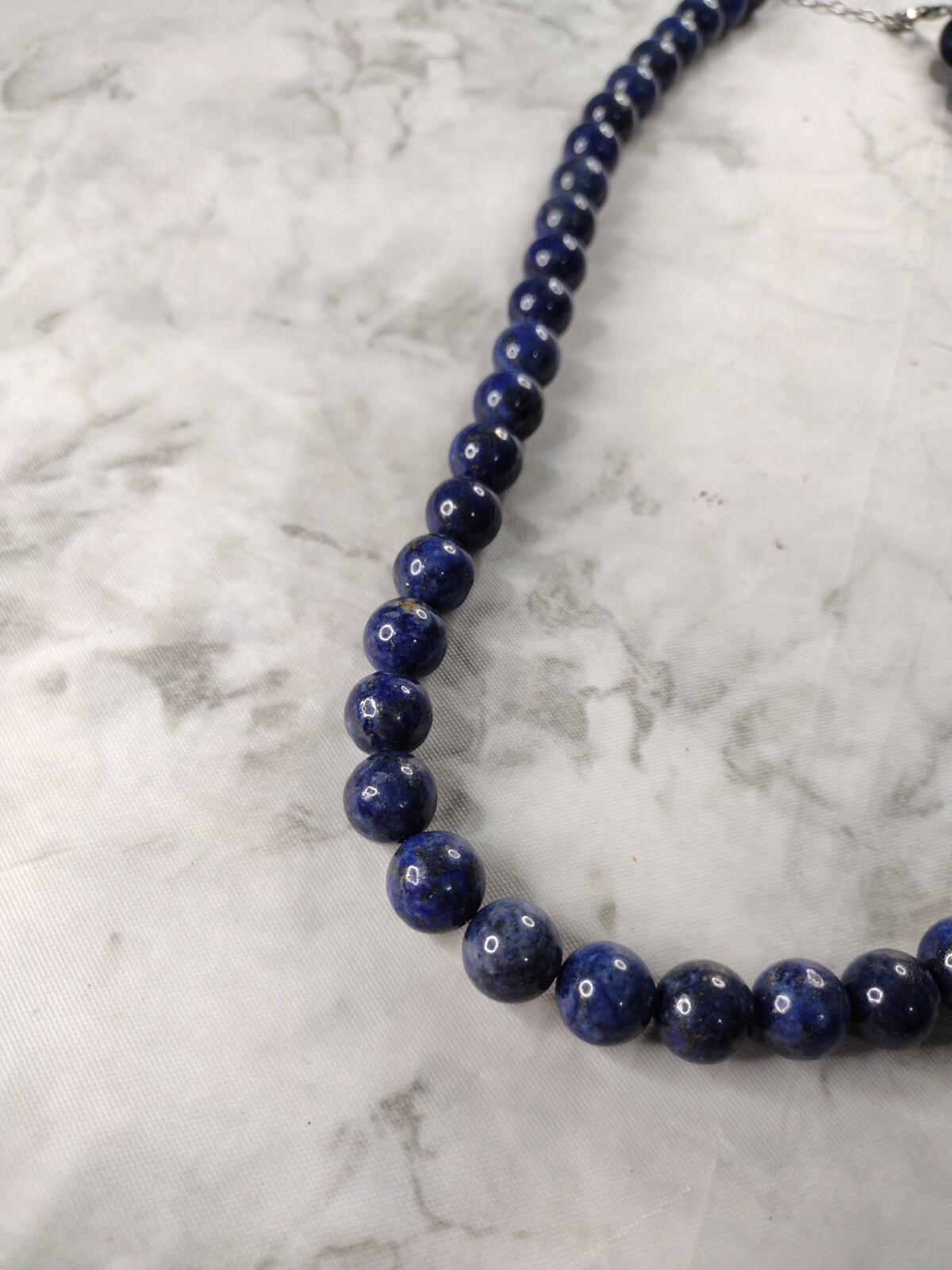 BBJ Sterling Silver 925 Bangkok Blue Lapis Lazuli Round Beaded Necklace