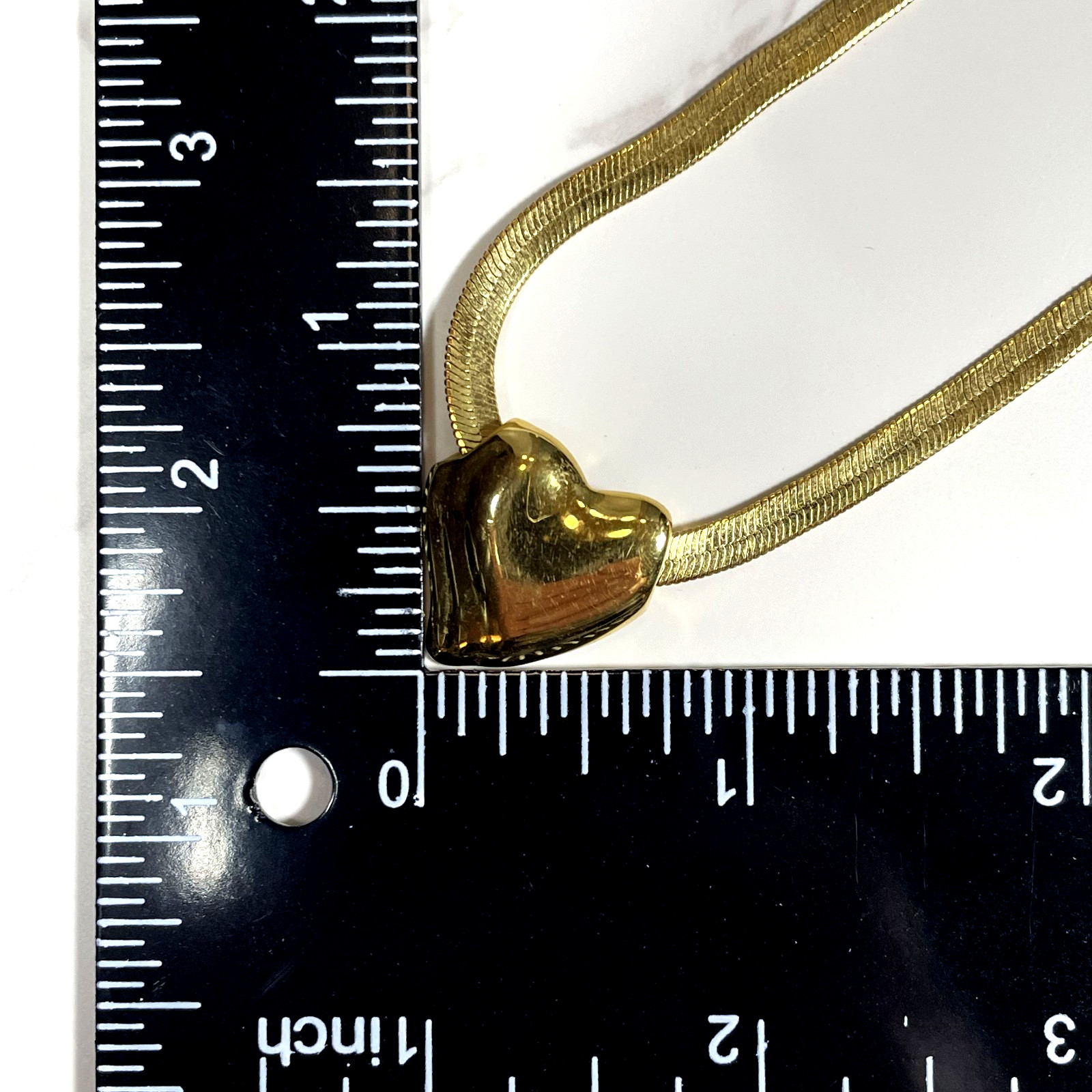 Vtg 1980s Signed Korea Liquid Gold Herringbone Flat Chain Puffed Heart Pendant
