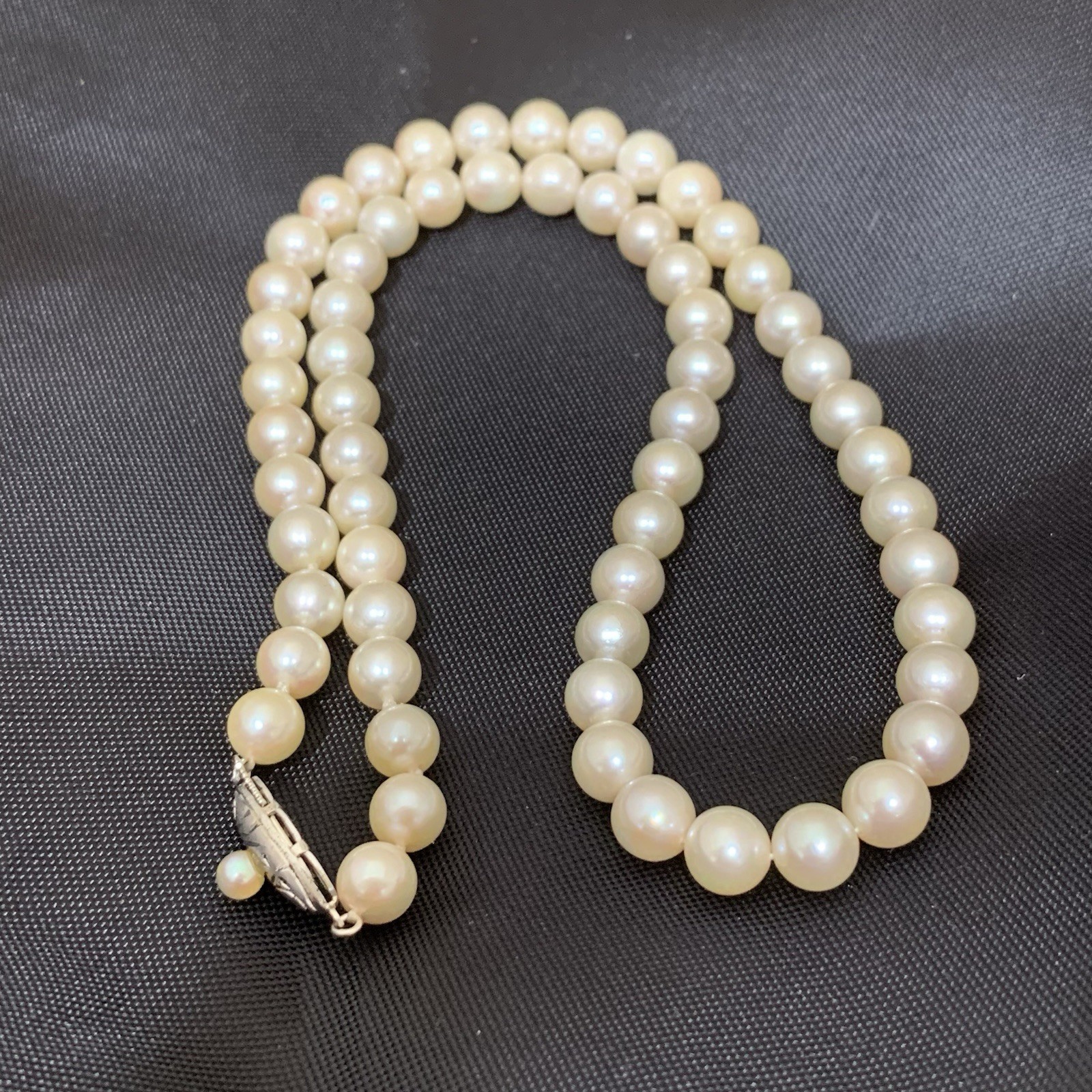 Hi Luster Akoya Pearl Necklace Strand Fuji Pearl OffWhite 7mm AAA+ SilverVTG 17”
