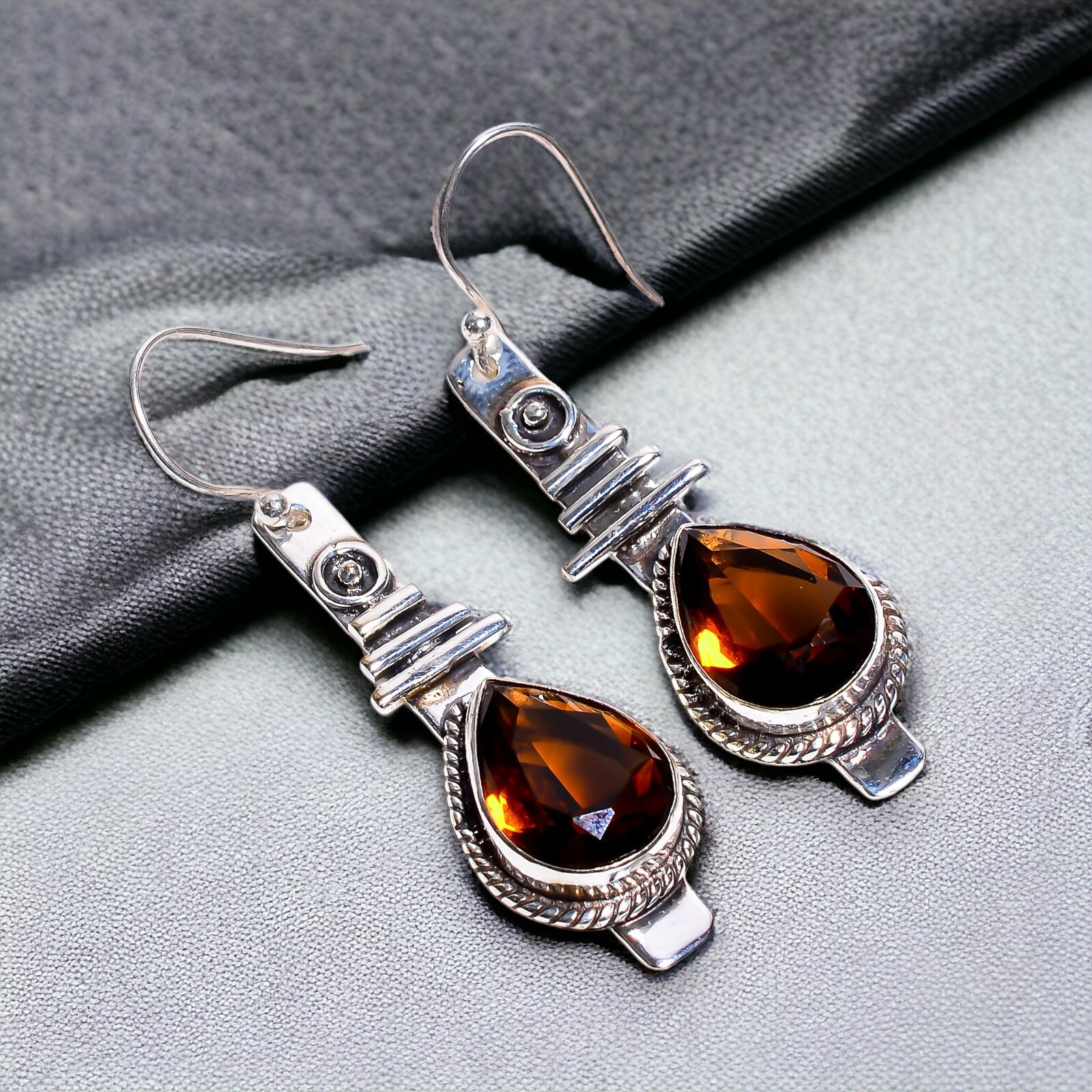 Elegant Beer Quartz Gemstone Earrings Handmade Brown EArrings 925 Silver Earring
