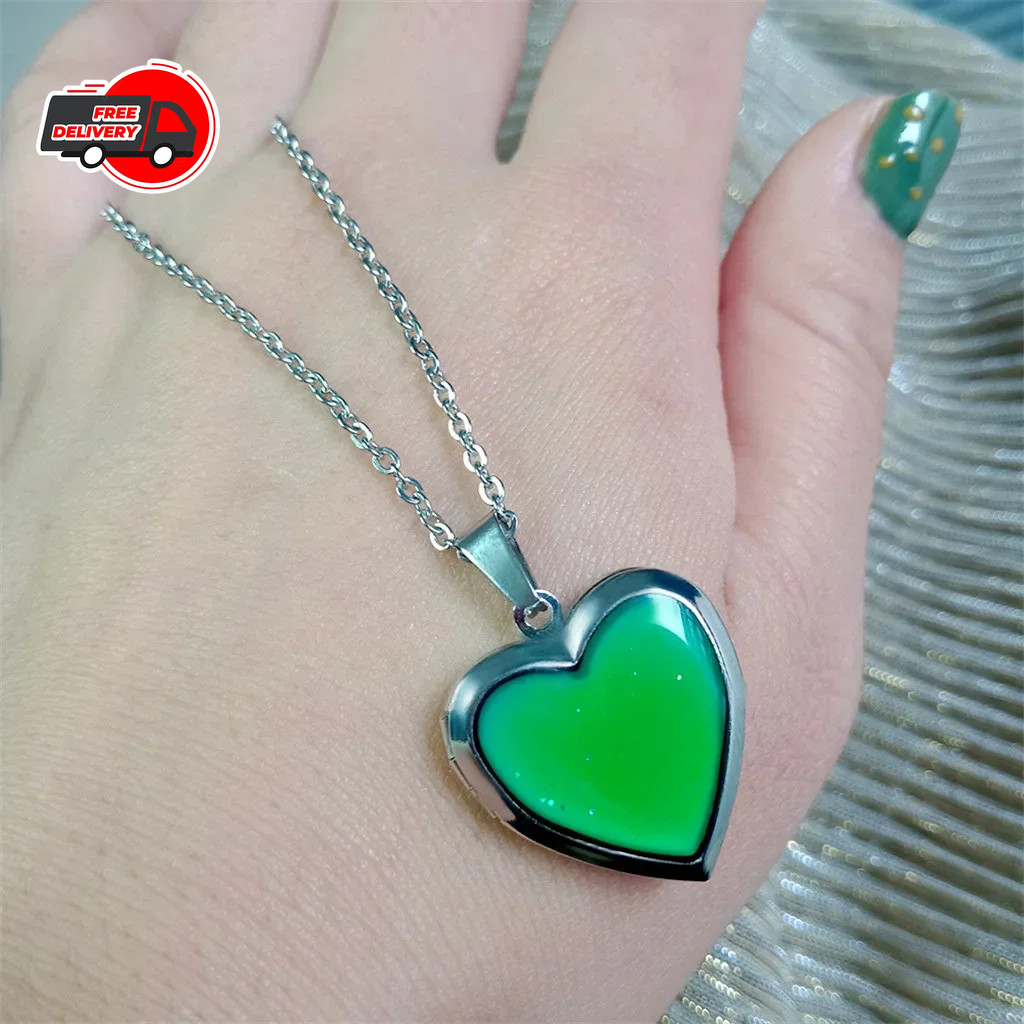Heart Mood Locket Necklace Color Changing Necklace Temperature Mood Stainless