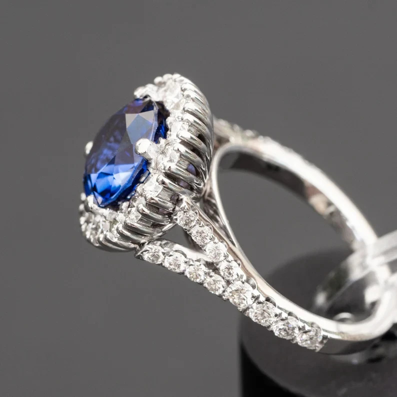 2.50 Ct Round Cut Natural Sapphire & Diamond Wedding Ring 14K White Gold Size 7