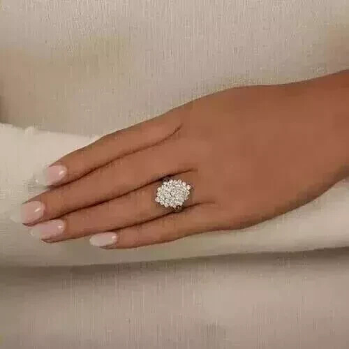 Women’s Cluster Anniversary Ring 14K White Gold Plated 2bCt Lab Created Diamond