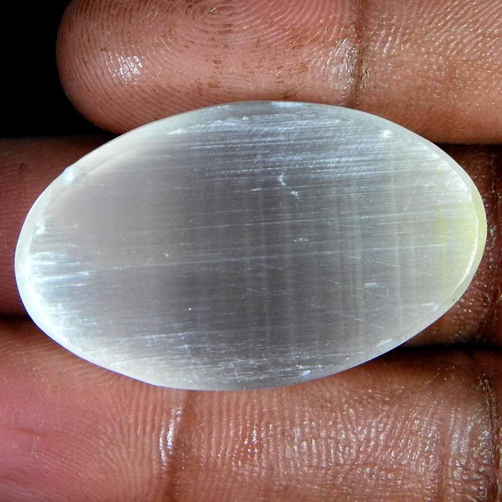 39.90Cts100%Natural White Selenite Oval Cabochon(34x20x7)Loose Gemstone