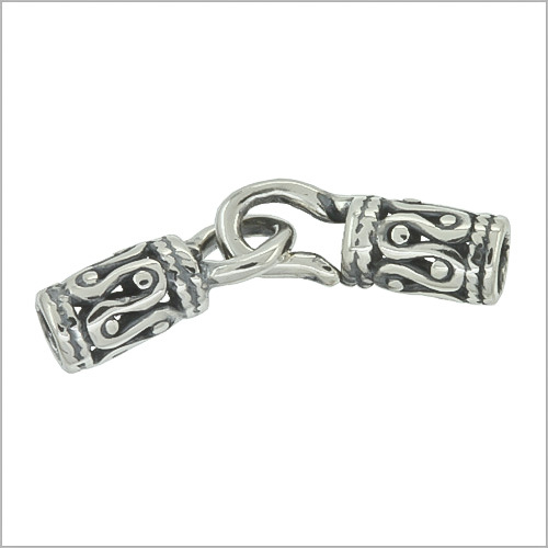 Oxidized Sterling Silver Hook & Eye Necklace Cord End F/ 2mm Leather Cord #51904