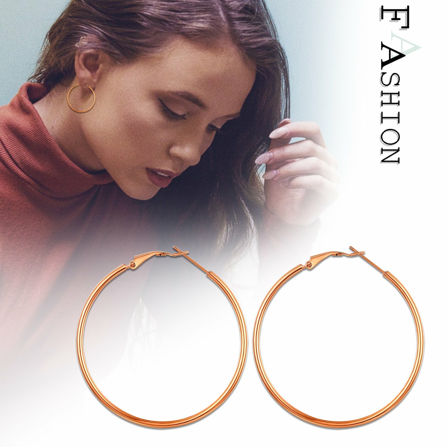 2pcs Women’s Polished Stainless Steel Big Hoop Dangle Drop Earrings Ear Studs