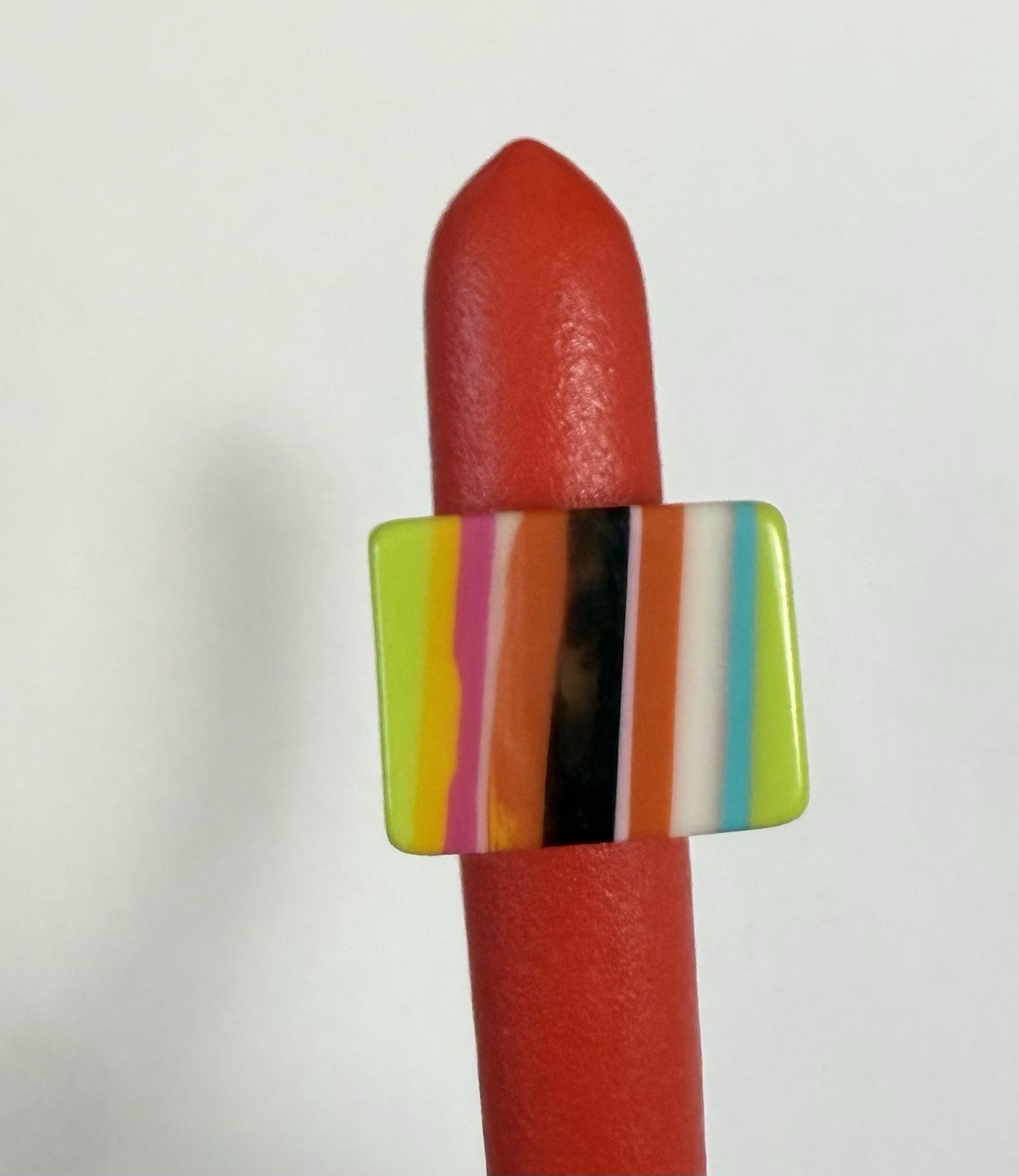 Vintage Neon Striped Resin Ring, Bold Multicolor Statement Jewelry, Size 7