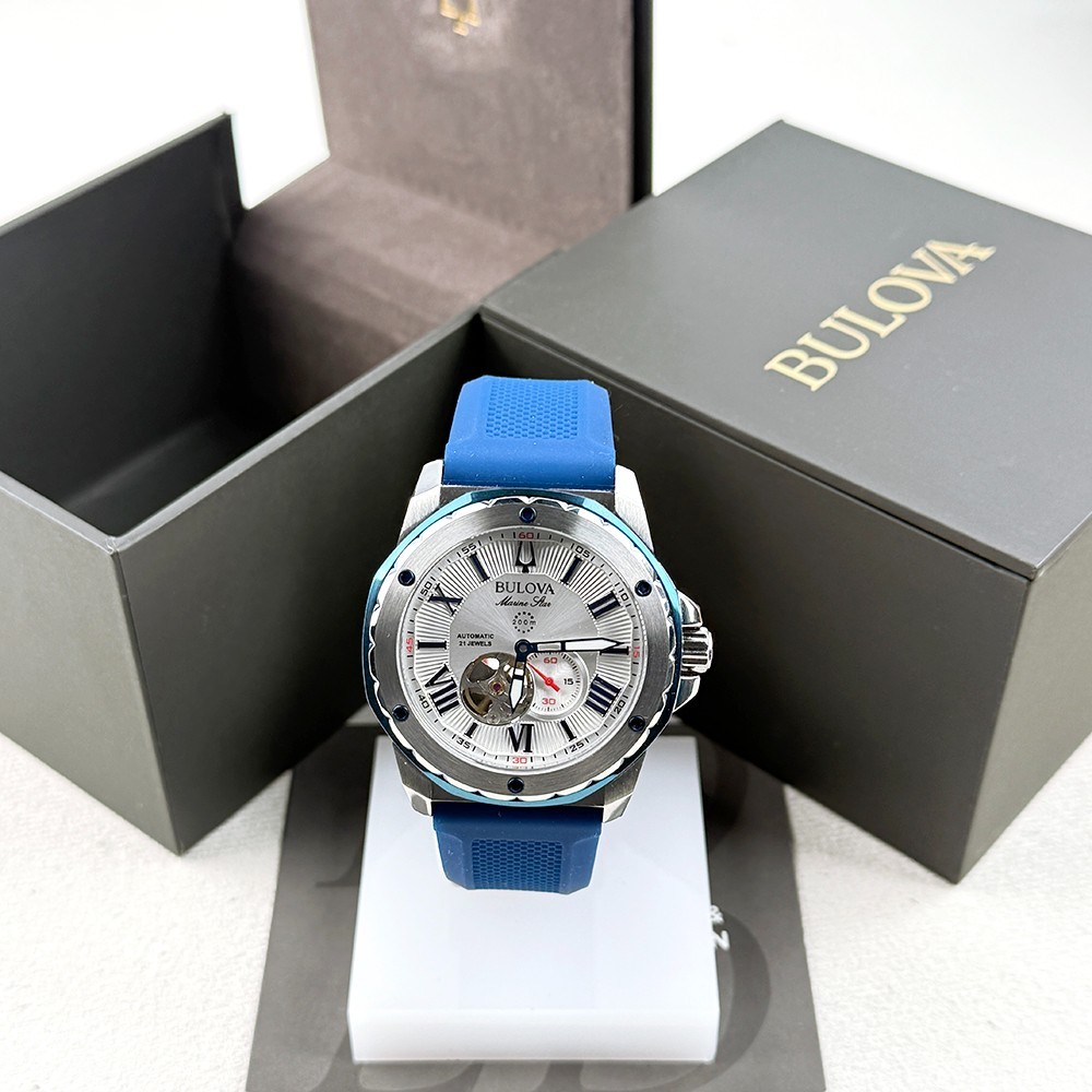 Bulova Men’s Marine Star White Dial Rubber Strap Automatic Watch 98A225