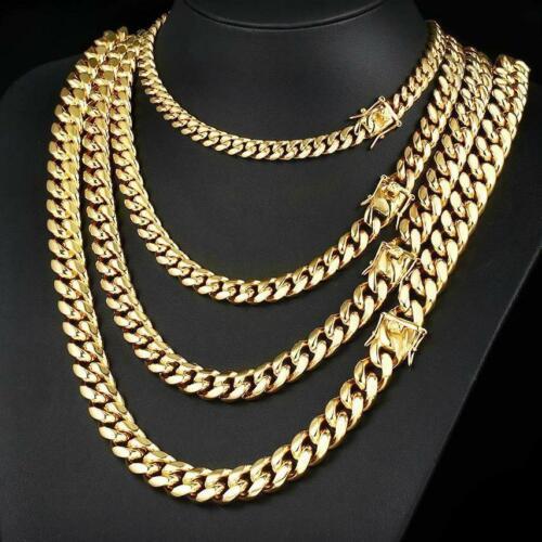 Heavy Stainless Steel Men’s Miami Cuban Link Chain or Bracelet 18k Gold Plated