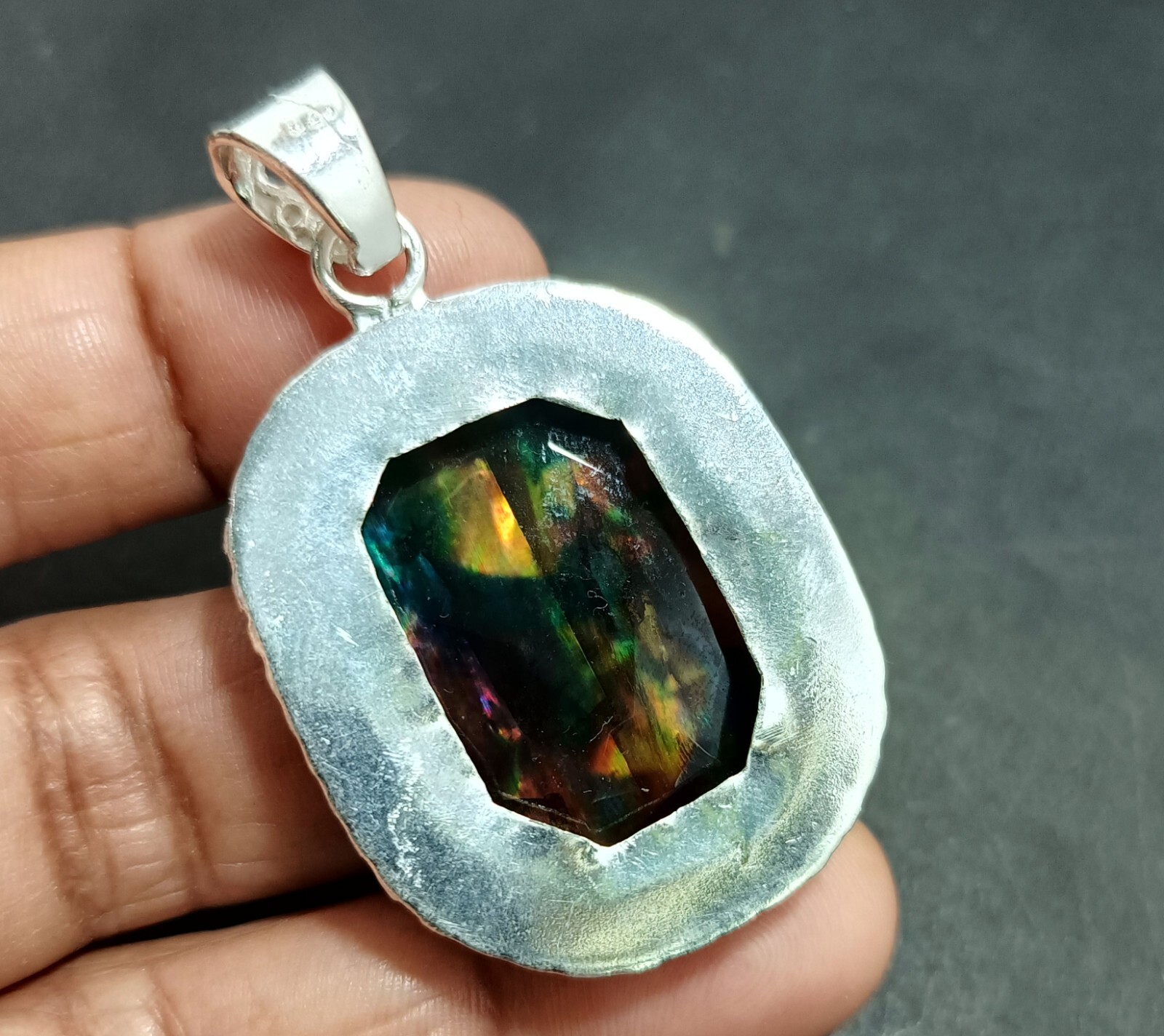 EGL Certified 65.45 Ct Natural Ammolite 925 Solid Silver Pendant Loose Gemstone