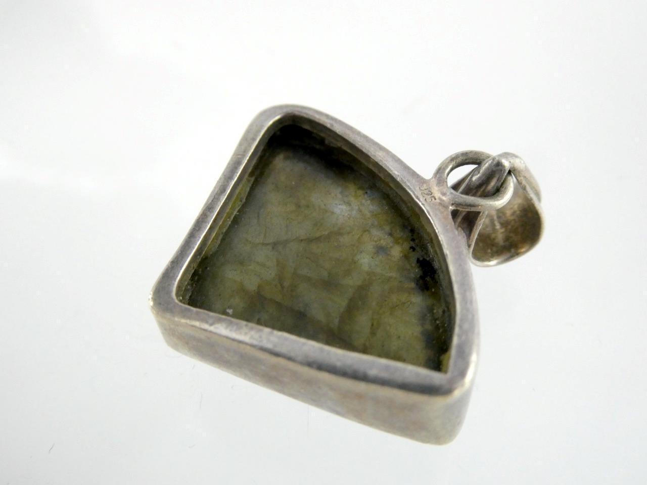 Sterling Silver Labradorite Freeform Triangular Cabochon Cut Pendant 925 14.6g