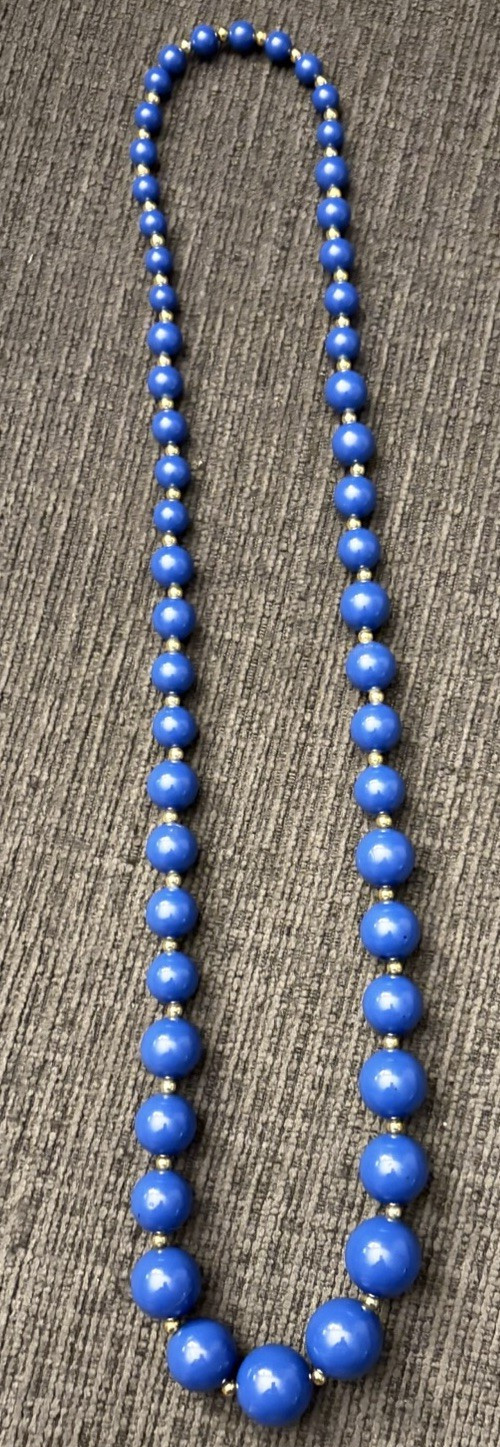 Blue Plastic Beaded Necklace, Round Beads, Ball/Bead Chain, No Clasp