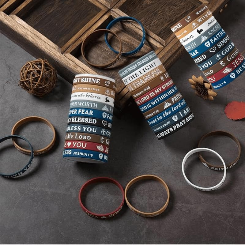 20PCS Bible Verse Silicone Bracelets Bible Verse Rubber Bracelets Religious