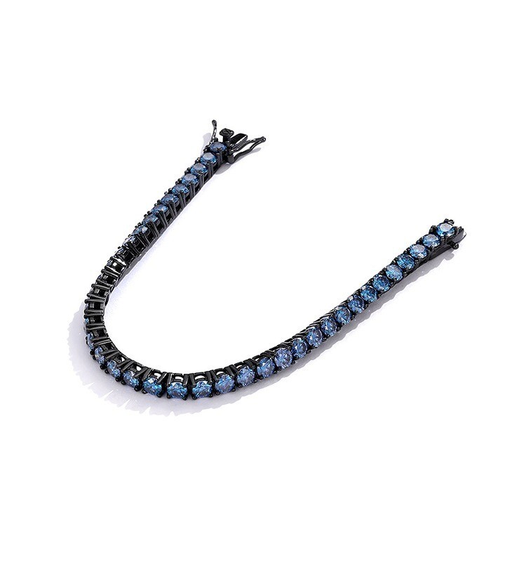 3-5mm Royal Blue Moissanite Tennis Bracelet 925 Sterling Silver Plated Black Men