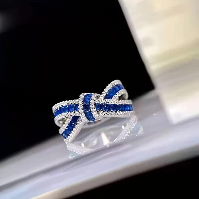 Lab Created Sapphire 2Ctw Round Cut Bow Knot Wedding Ring 14K White Gold Plated
