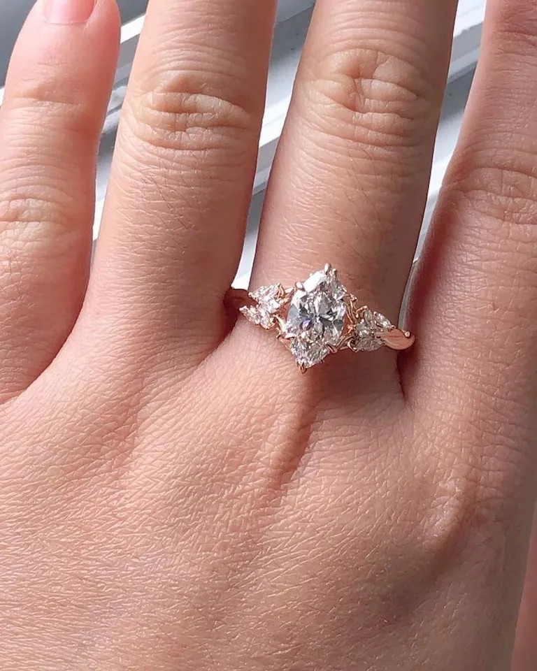 2.0CTW Marquise Cut Moissanite Nature Inspire Engagement Ring in 14K Rose Gold