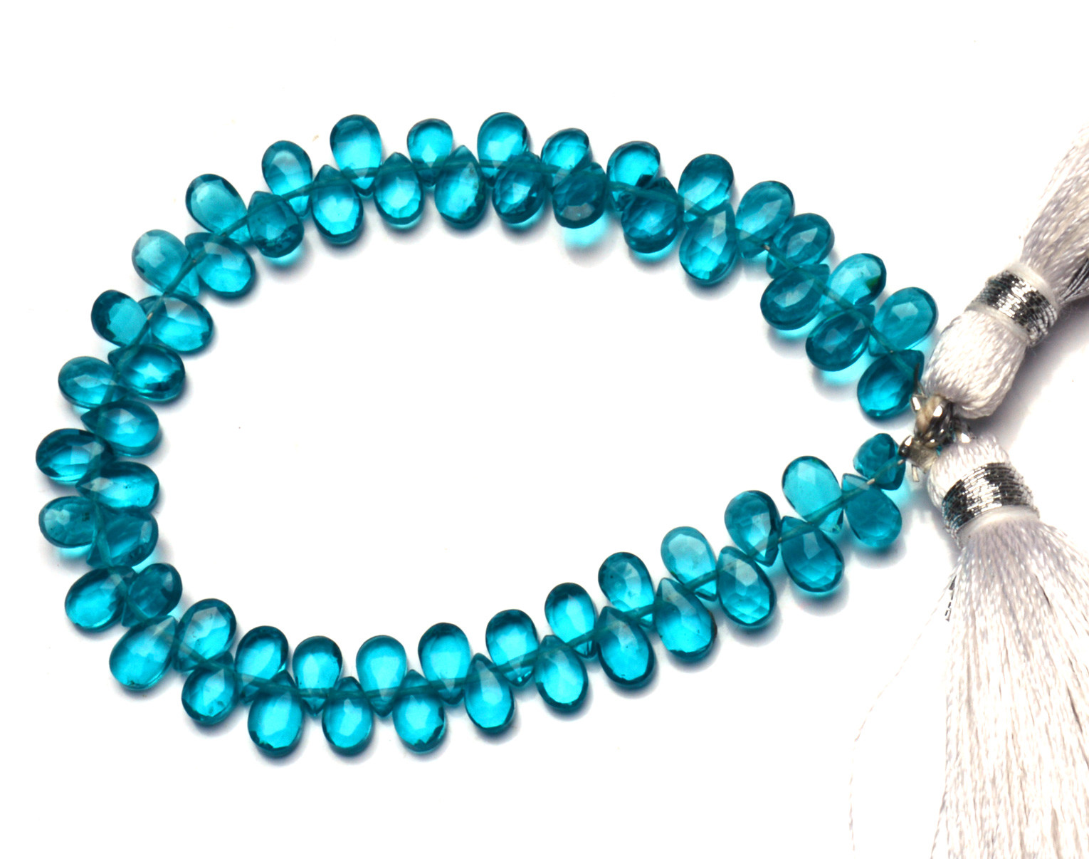 Green Apatite Color Quartz 5x3MM Approx. Faceted Pear Shape Beads Strand 6″