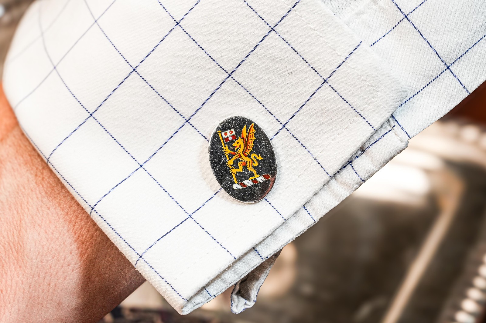 Striking Hand Painted Enamel Sterling Silver Antique English Cufflinks Armorial